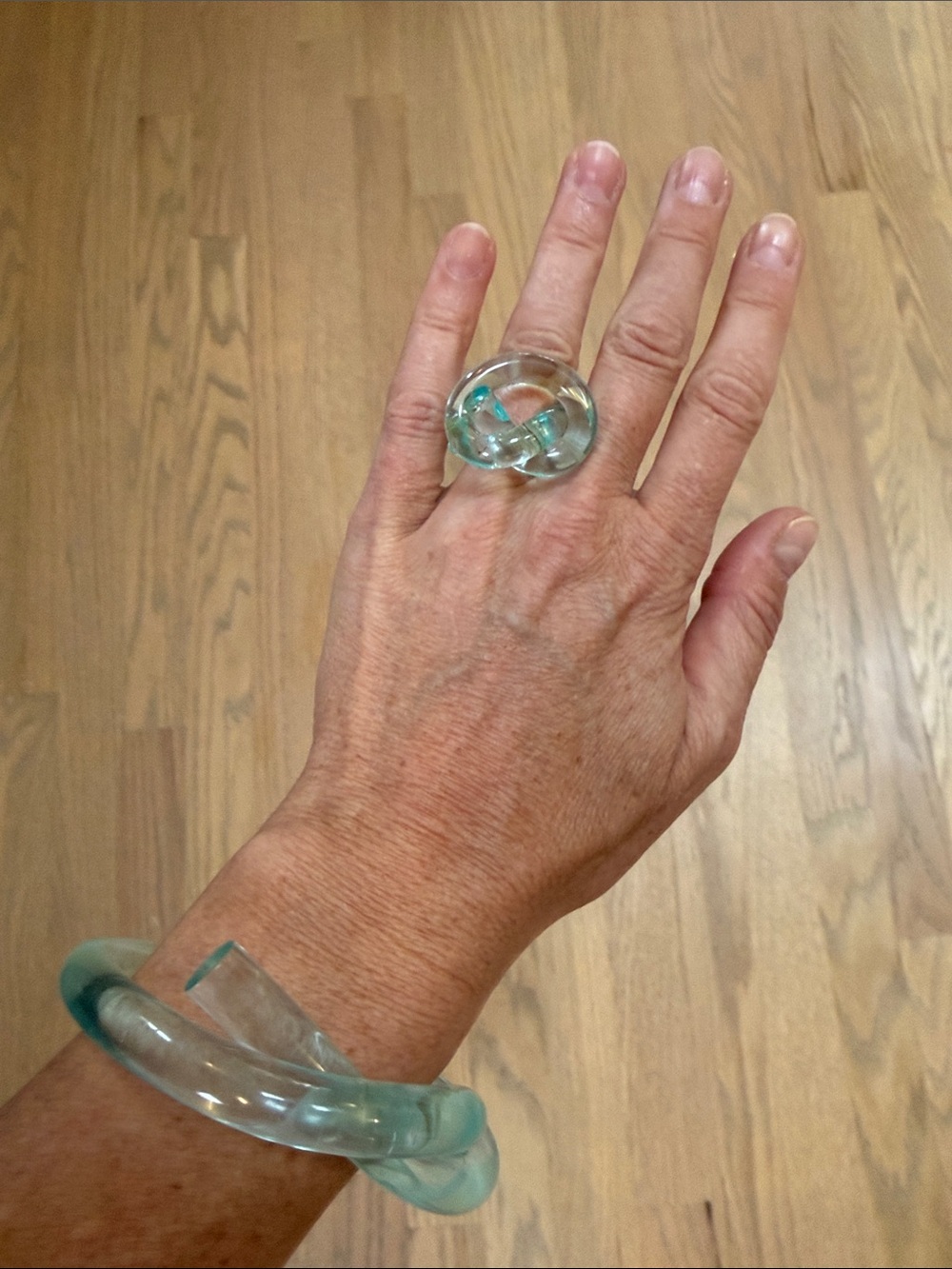 Lucite Knot Ring and Bracelet in Light Aqua